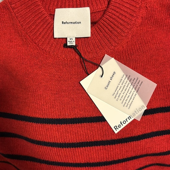 NTW Reformation Red Striped Wool Crew Sweater - Picture 6 of 7